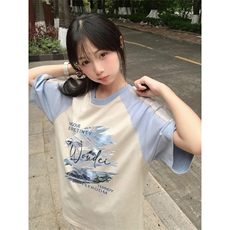 抖音得物品质二开240克宽松纯棉美式潮牌插肩三杠织带短袖T恤，男装T恤，电商A486