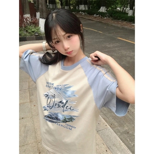 抖音得物品质二开240克宽松纯棉美式潮牌插肩三杠织带短袖T恤,复古西装冬季穿搭女潮冬季图片