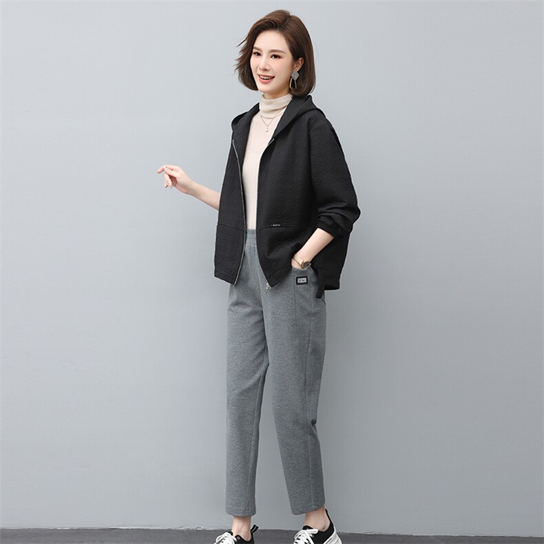 2024年春秋季新款潮韩版夹棉女纯色宽松显瘦休闲套装,女装套装/套裙,独衣靓