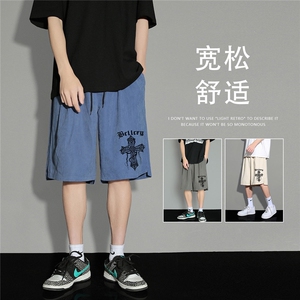 2023夏季新款十字架刺绣短裤休闲宽松五分裤男K108 P25--控38图片