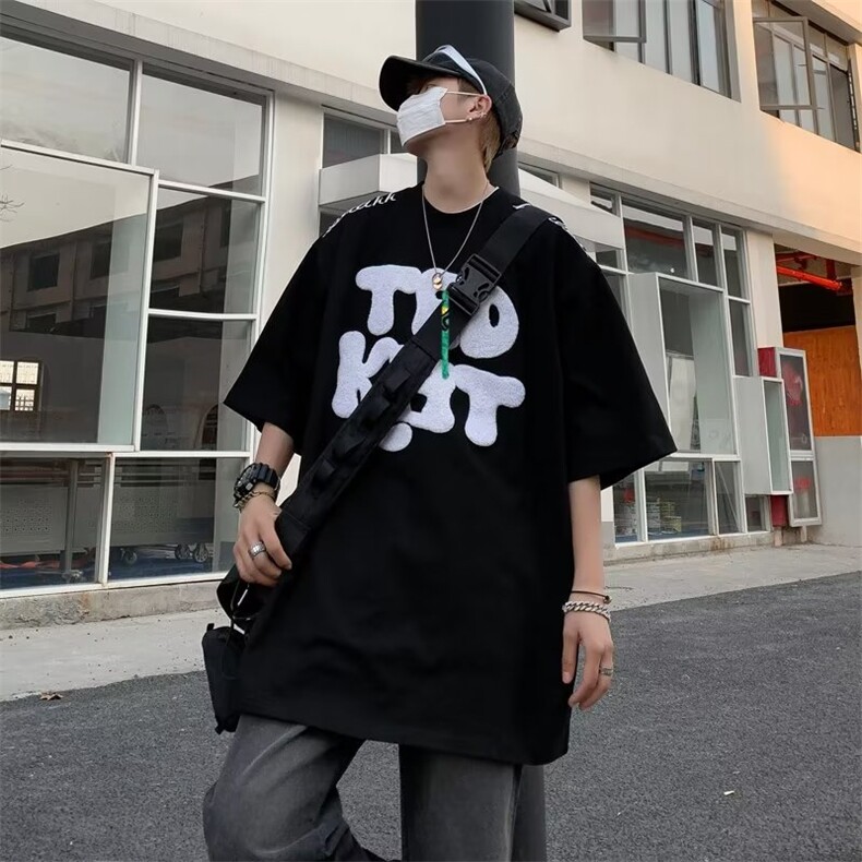 美式复古字母刺绣重磅宽松潮牌T恤情侣短袖潮百搭夏季半袖,男装T恤,星座716-2