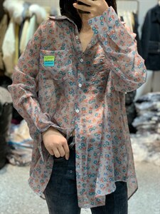 春季新款韩版港风复古长袖衬衫潮ins日系宽松扎染外套图片