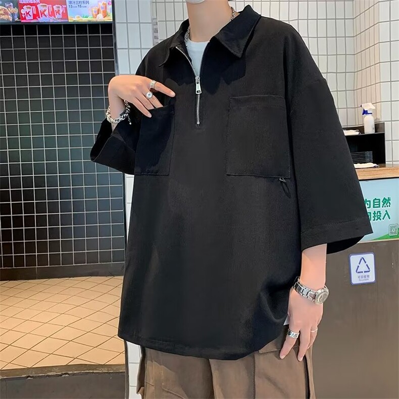 夏季纯色百搭POLO短袖男港风衬衫CS60P33,男装衬衫,星座1116-2
