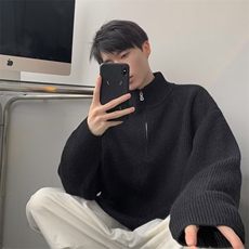 拉链立领外套男春秋宽松痞帅高级感套头针织衫慵懒风毛衣ZM02-P53，男装针织衫/毛衣，星座1008