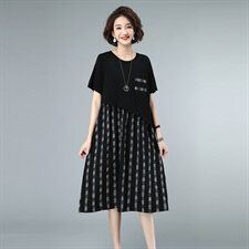 2021夏款新款拼接大码女装连衣裙236款，女装连衣裙，秋牧寒烟