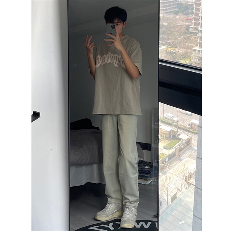 直播纯色黄泥修身牛仔裤直筒B342-Z100-P55控78图片