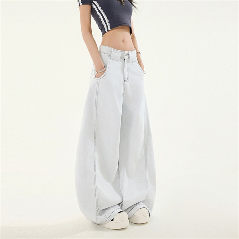 白色美式弯刀牛仔裤男女2026春夏新款宽松拖地阔腿裤YD9006A-P70,男装牛仔裤,星座509