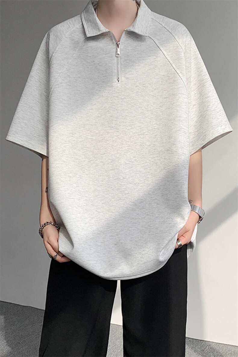 8XL-M半拉链t恤短袖POLO衫男款夏季美式翻领宽松大码半袖DT008P45,男装T恤,电商B312