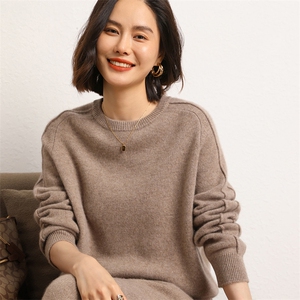羊绒衫女圆领秋冬简约内搭毛衣纯色套头打底衫图片