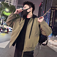B36/P158控208假两件连帽设计拼接卫衣痞帅男士棉服休闲潮牌棉衣2，男装棉衣，星座305B