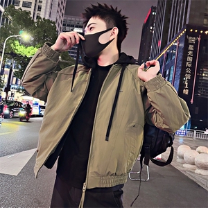 B36/P158控208假两件连帽设计拼接卫衣痞帅男士棉服休闲潮牌棉衣2图片