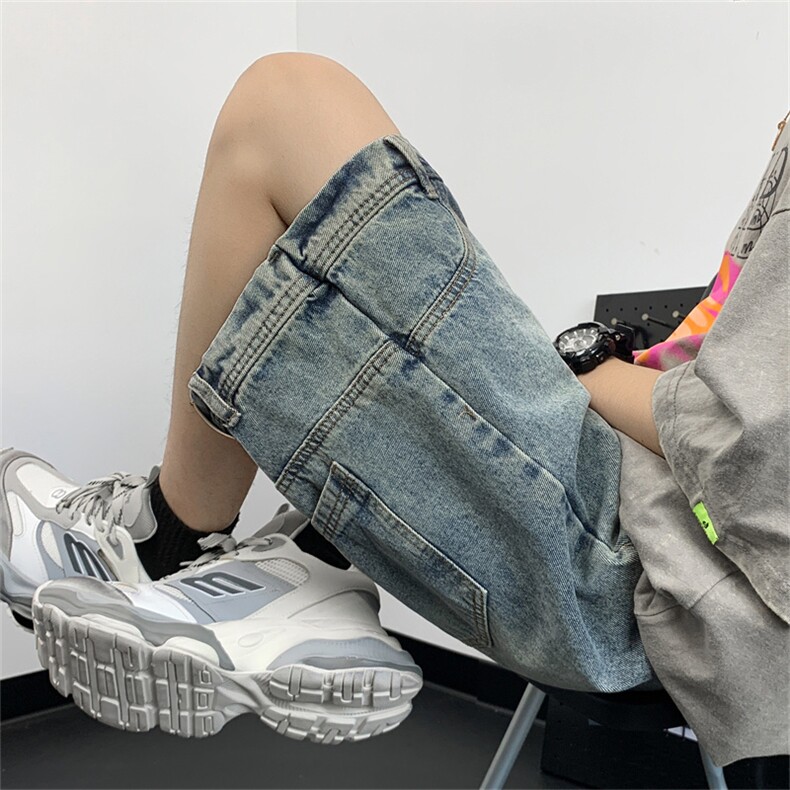 美式复古倒装设计感直筒牛仔短裤男潮牌宽松百搭五分裤17133-p42,男装牛仔裤,星座1008