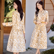 9757时尚复古提花两件套裙，女装套装/套裙，罗得堡