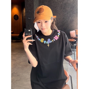 H0931-P35二本针线可对比#原版刺绣宽松休闲短袖T恤男女同款图片
