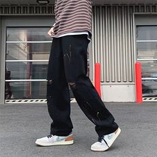 潮流美式泼墨直筒弯刀裤男士夏季款宽松复古休闲裤潮牌宽松直筒裤，男装休闲裤，星座506A