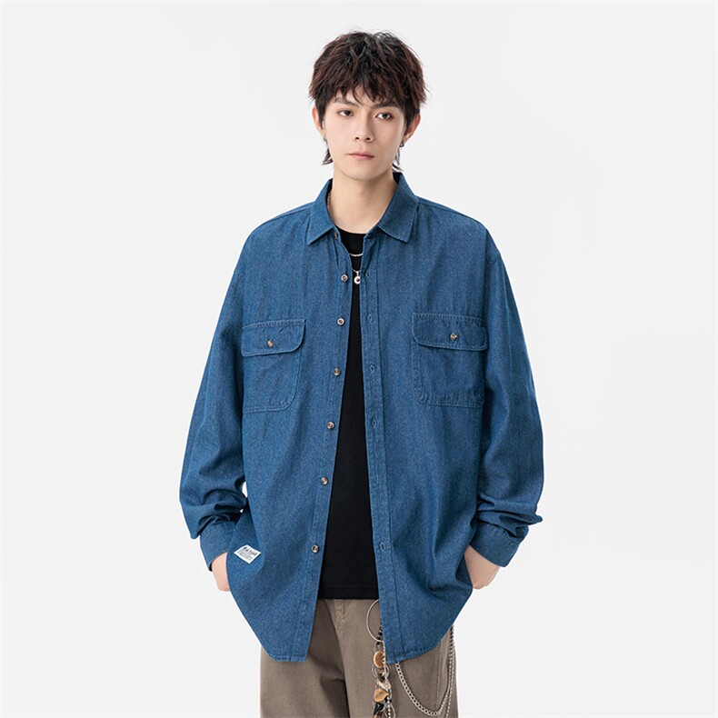 新款(跨境货源）长袖牛仔衬衫男宽松休闲外套,男装衬衫,星座1107-1
