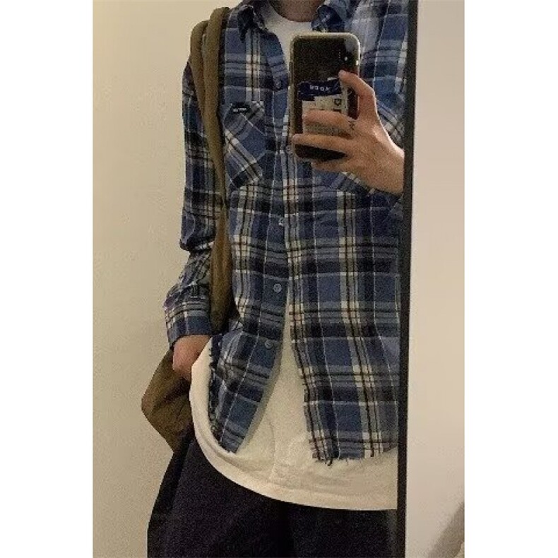 1506/QSD110/P31日系格子潮流百搭青少年休闲宽松工装衬衣外套,男装衬衫,星座1506