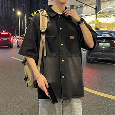 夏季水洗牛仔短袖衬衫男休闲同款宽松港风衬衣，男装衬衫，星座410-7