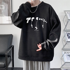 麂皮绒卫衣男大码重磅长袖t恤男JW81449-P35加绒款P45，男装T恤，电商A040