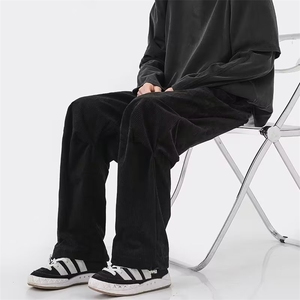 新款灯芯绒休闲裤束脚哈伦裤男女潮流直筒高街阔腿裤子AK920-p42图片