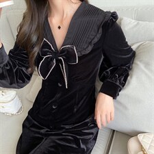 金丝绒收腰款连衣裙，女装连衣裙，Linda Jean