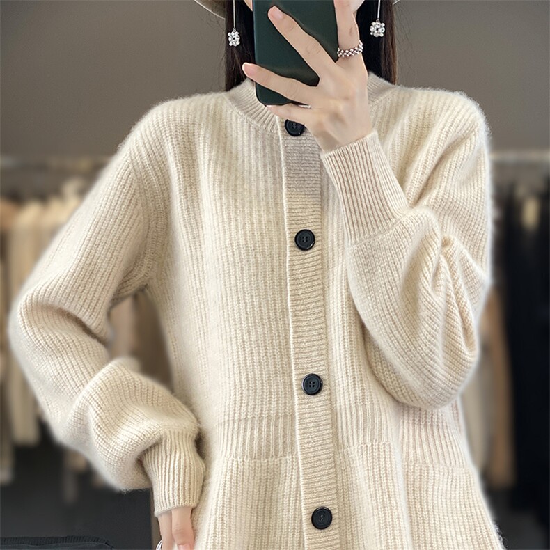 韩系温柔风100纯羊毛针织开衫女2025新款超好看长袖外套保暖毛衣,女装羊毛衫,郡淞羊绒