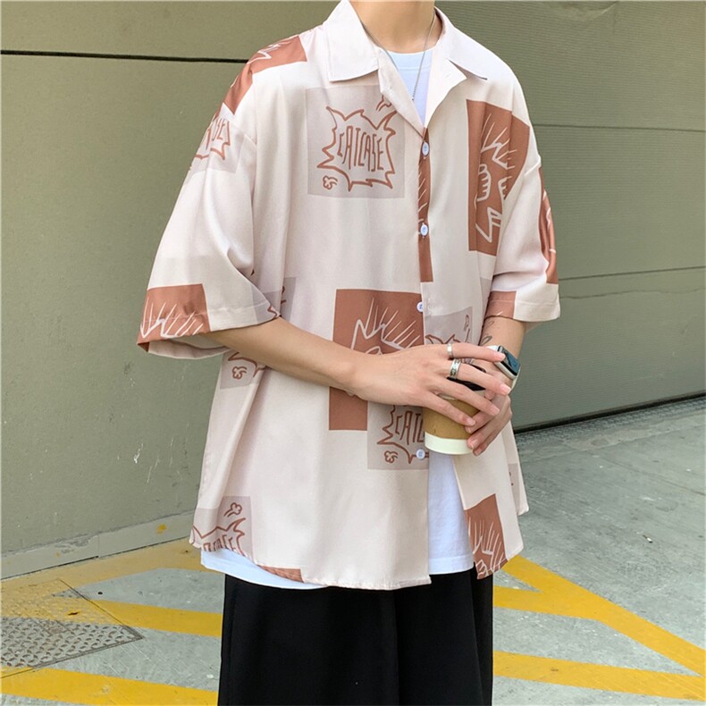 满身印短袖日系夏季日常休闲男宽松潮衬衫衬衣W737-P32,男装衬衫,星座512-2