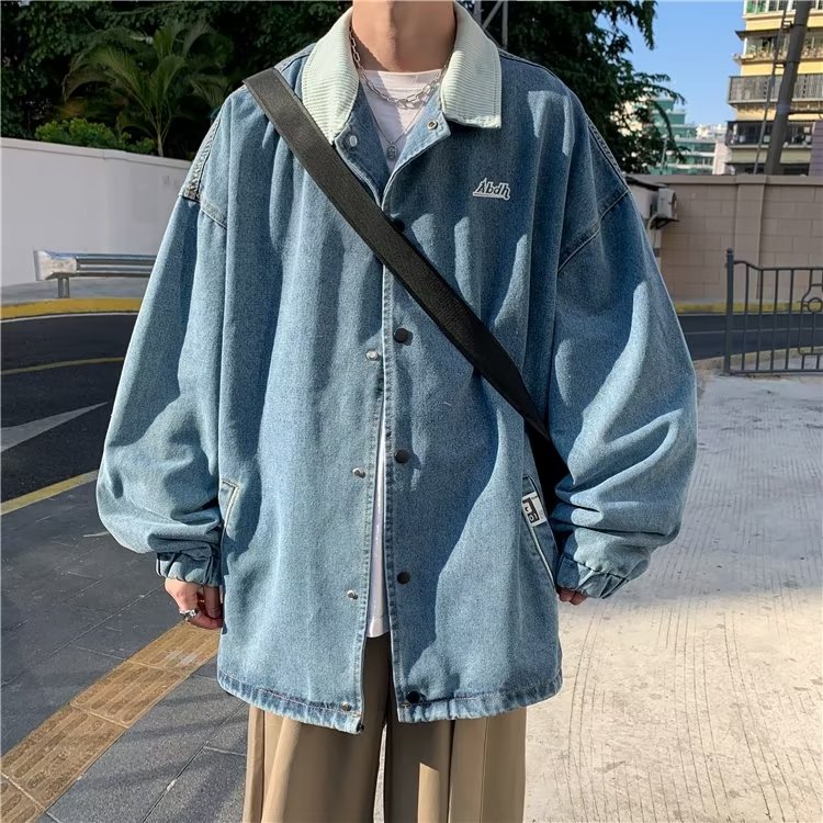 ins港风原宿宽松牛仔外套男秋季韩版潮流炸街夹克休闲百搭牛仔衣图片