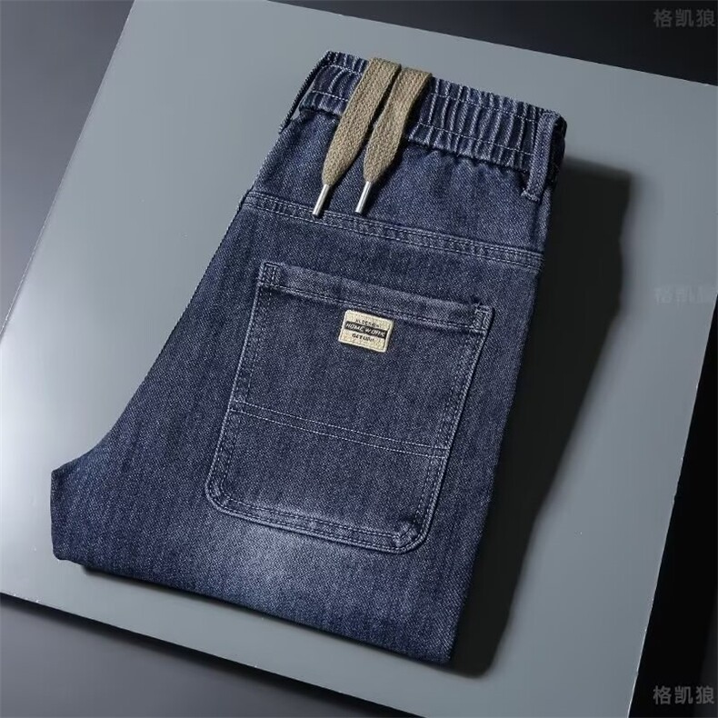 青少年小直脚潮长裤水洗牛仔裤男士秋冬季松紧腰束脚九分中腰日常图片