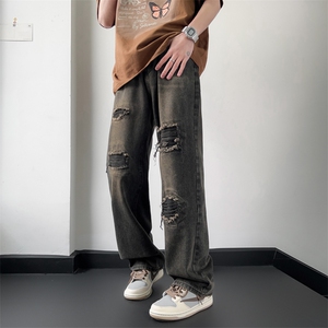 港风潮男夏季新款牛仔裤嘻哈ins潮高街潮流痞帅长裤N02002-P45