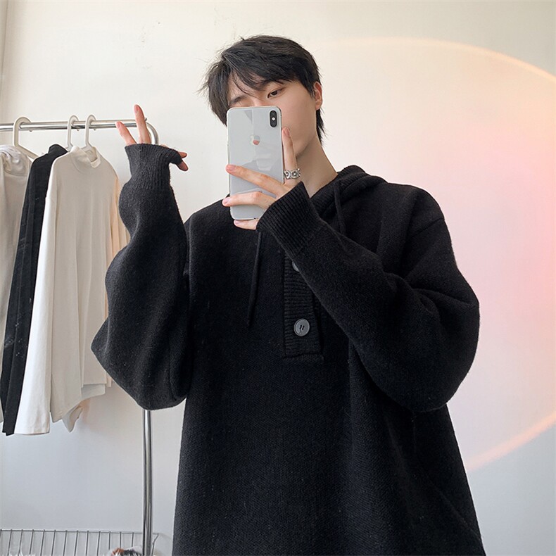 毛衣男秋冬新款港风宽松连帽针织毛衫MYA2-P65图片