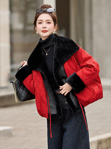 现货，现货，2025年冬季新款皮毛一体拼接洋气羽绒服图片