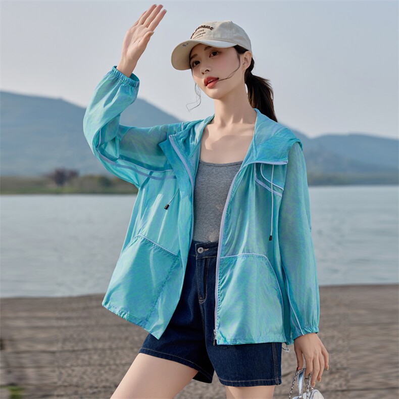 时尚连帽宽松印花防晒衣女2025夏季新款休闲百搭超好看防晒服外套,女装防晒衣,悦祺