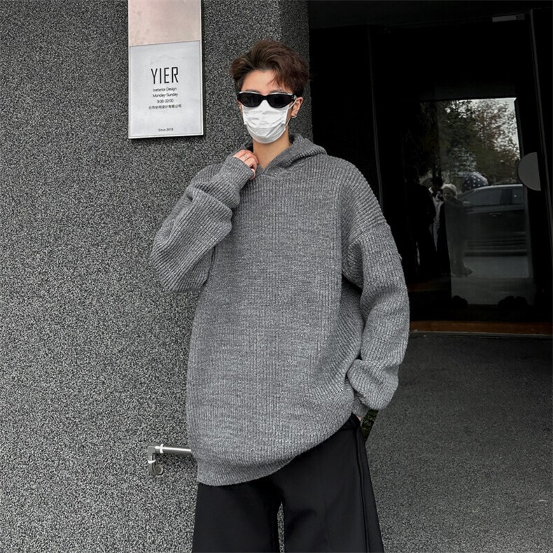 胖胖哥半拉链灰色毛衣男秋季美式宽松大码复古高级感百搭针织衫,男装针织衫/毛衣,星座308B-2