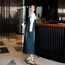 欧洲站高级牛仔裙连衣裙2025春新款减龄休闲宽松背带裙长裙女，女装连衣裙，秋水欣儿