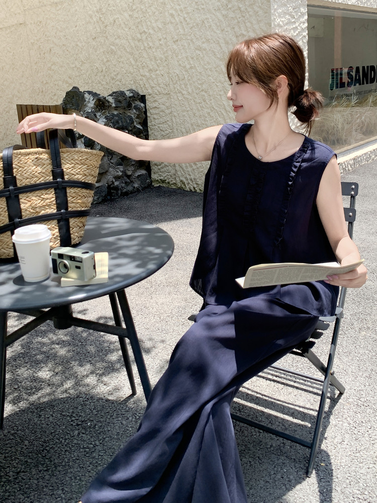 现货210-3273-P165-K218新款法式宽松马甲上衣配阔腿裤2025年夏季,女装套装/套裙,浙宝210（原浙宝191）