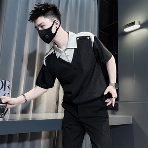 重磅特殊面料拼接短袖polo衫男高级社会小伙301C-PL25-特P58控88图片