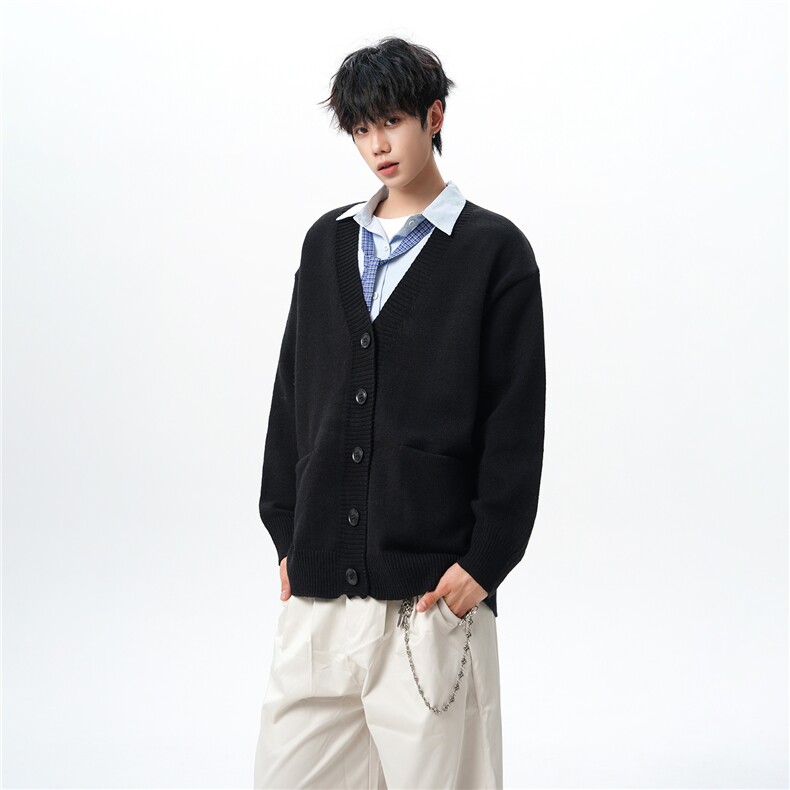 8XL-M大码V领开衫毛衣外套男日系复古宽松慵懒风针织衫KS002p55图片