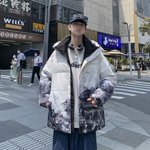 现货雪山款连帽时尚宽松轻薄白鸭绒扎染外套羽绒服R8833P100图片