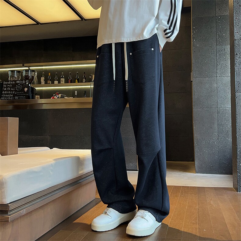 男士休闲裤春季潮流百搭垂感直筒阔腿裤子抽绳运动卫裤Q29177-P45，男装休闲裤，星座610（原A335）
