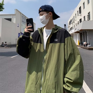 复古夏季工装拼接男户外冲锋衣情侣夹克外套连帽防晒衣F077-P42,短裙西装搭配图片女图片
