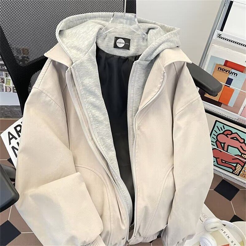 高品质春款男假两件连帽夹克衫铆钉宽松外套JAK10P100,男装夹克,星座1013-1