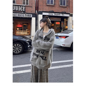 2025破洞连帽针织开衫男女毛衣宽松情侣拉链毛绒外套SW0028图片
