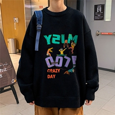 1港风圆领中性情侣潮流大码M-5XL印花毛衣男外套7698P48加绒P55，男装针织衫/毛衣，星座226-2
