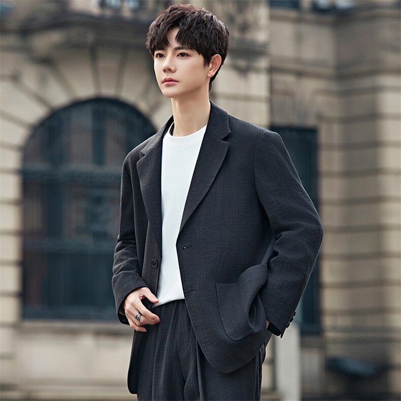 2025新款男士休闲西装阔版(偏大)高级感港风痞帅两件套85885-P310，男装西服套装，电商A355（原A415）