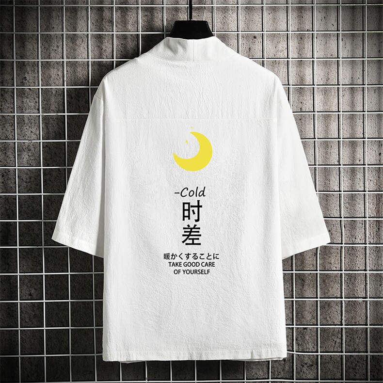 HF59047-P40风汉服男开衫外套七分袖道袍 网格挂拍图片