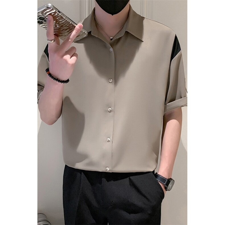 夏季薄款帅气短袖衬衫男士韩版ing潮时髦小众拼接撞色CA627,男装T恤,星座1116A（原606A-3）