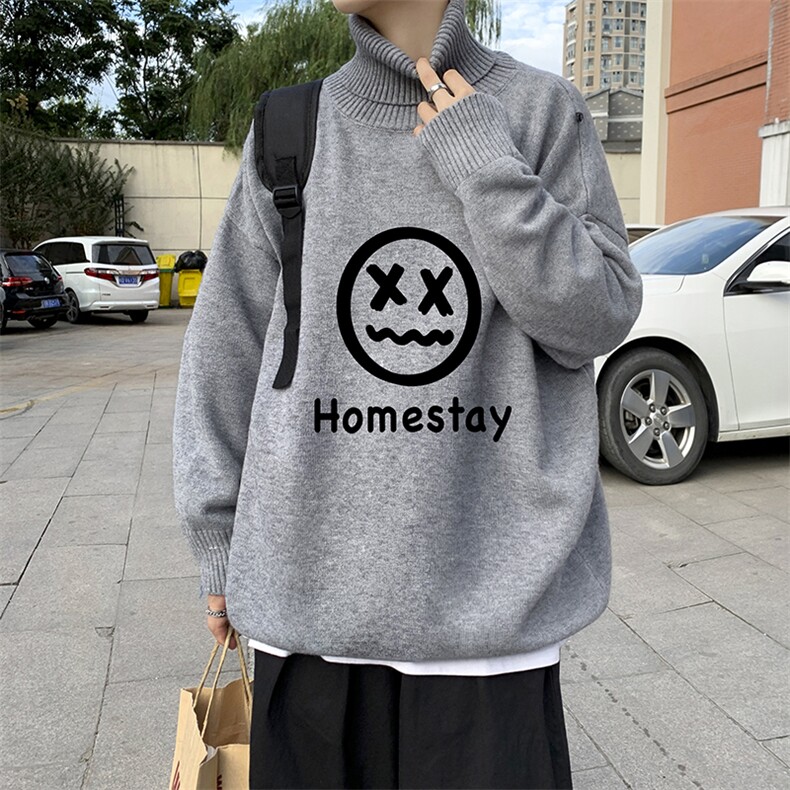 韩版潮流时尚高领休闲毛衣港风2024秋冬针织衫男A161-2-M2058-P50，男装针织衫/毛衣，电商A161-2