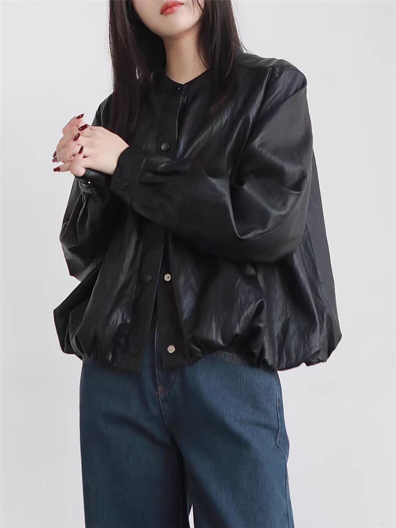 2025舒适百搭简约短款皮衣,女装皮衣,湘姗