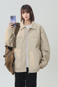 中性风PU皮工装翻领夹克2025秋季痞帅潮流外套XZ301b-2-JK2591P75图片